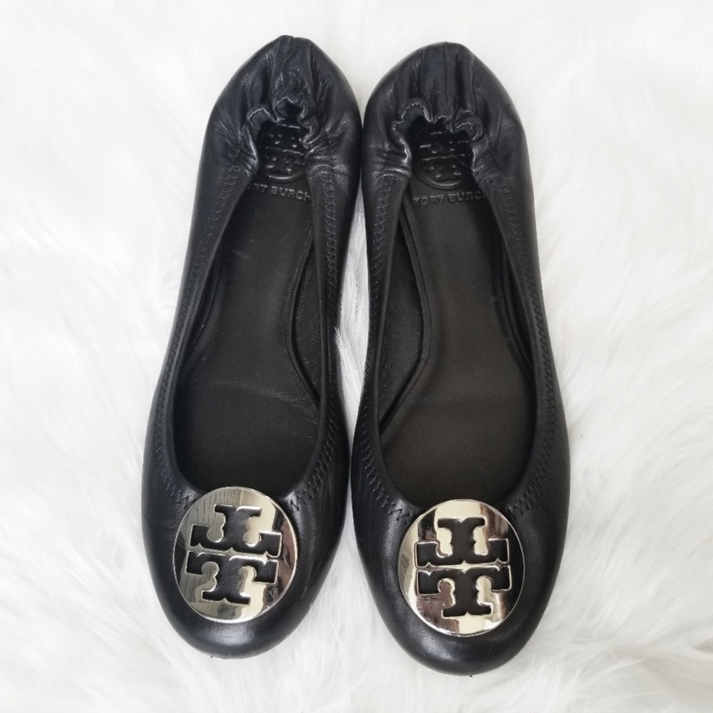 Tory Burch Black Leather Minnie Flats 8